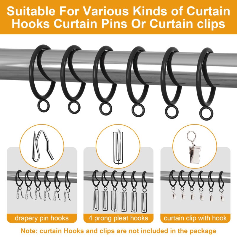 ANJUU 48 Pack Curtain Rings, 1.5 Inch Metal Curtain Drape Sliding Eyelet Rings-Hanging Rings for Curtains and Rods, Fits Up to 1 1/4-Inch Rod, Black(Clips Not Included) - Image 3
